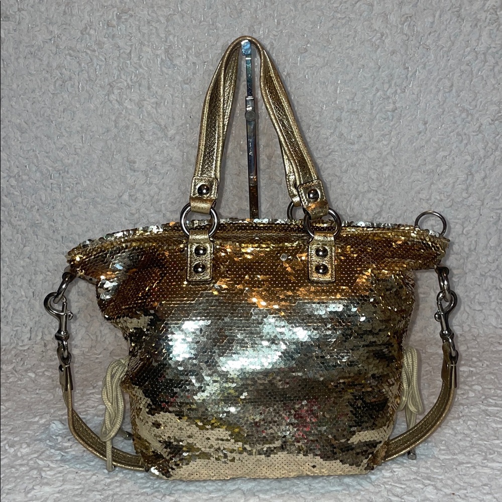 Coach Limited Edition Gold Sequin Poppy Spotlight Shoulder Bag & Wristlet Set - Picture 7 of 17